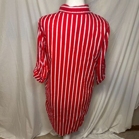 Lauren Ralph Lauren Red Pin Stripe Half Sleeve Button Down Shirt Womens Top NWOT - Picture 6 of 8